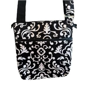 Thirty One Crossbody Purse Messenger Bag Adj Strap Parisian Pop Black White NWOT